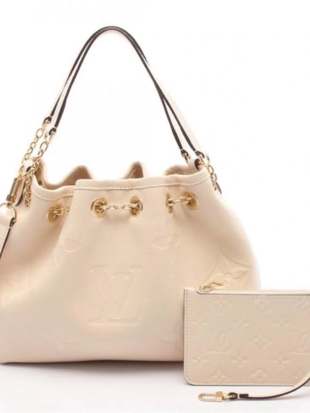 Louis Vuitton Cream Drawstring Shoulder Bag with Gold Hardware- 98% New
